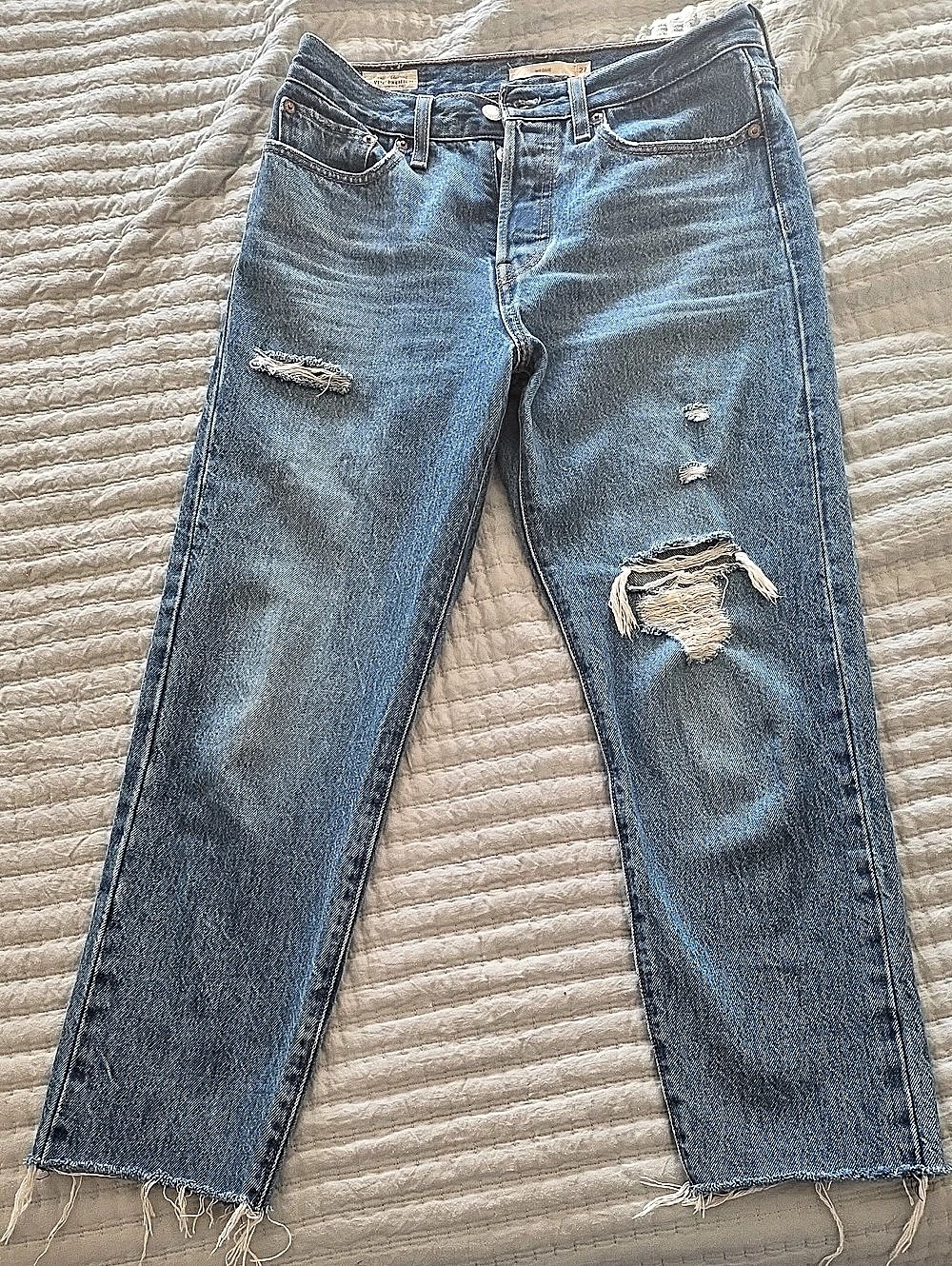 Levi's 501 Distressed Straight Leg Jeans Blue Waist 27